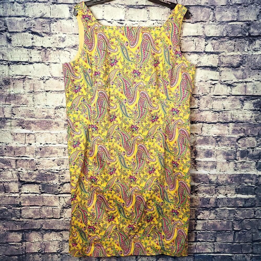 Lauren Ralph Lauren Yellow Green Pink Sleeveless Shift Dress Size 16